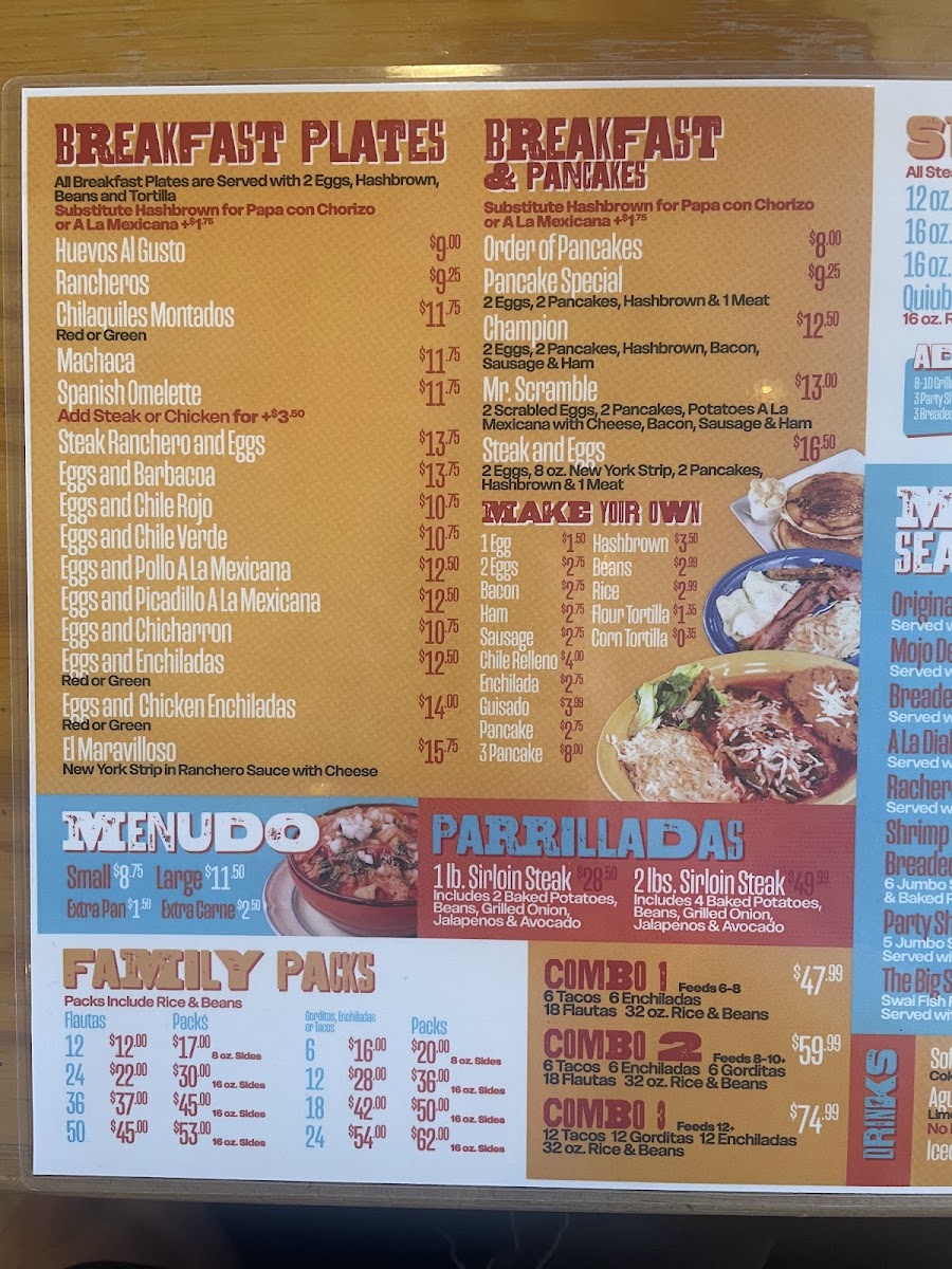 El Crucero Restaurant menu board