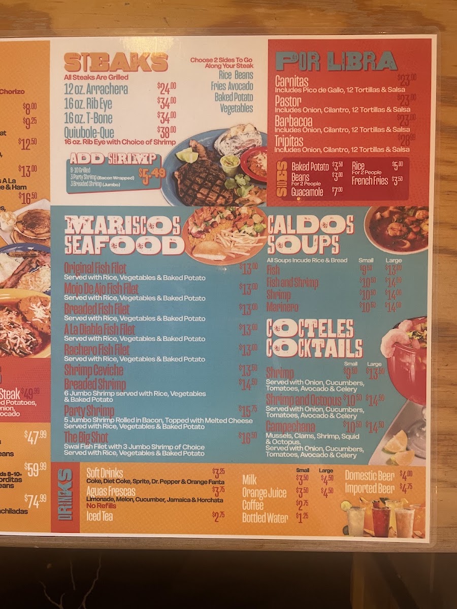 El Crucero Restaurant menu board