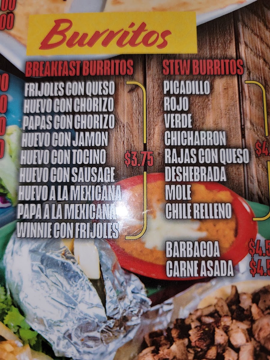 El Crucero Restaurant menu board