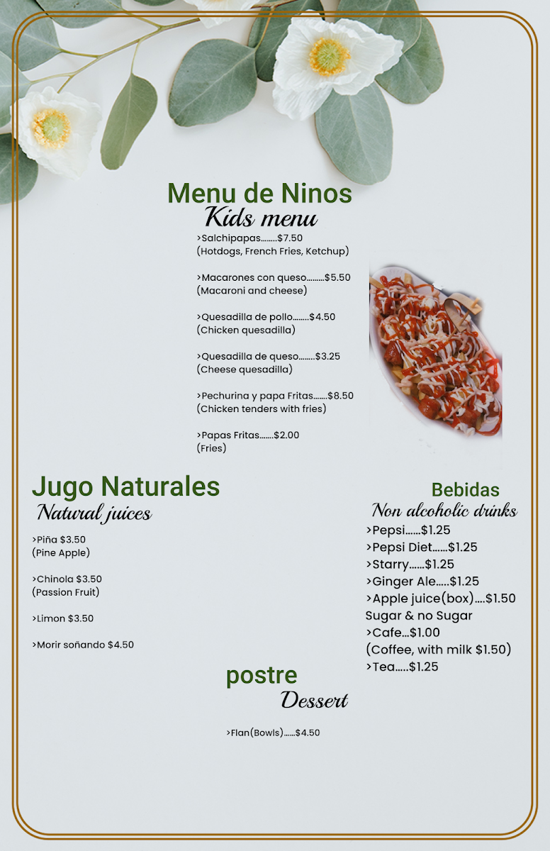 El Pilón Bar & Resturant menu board