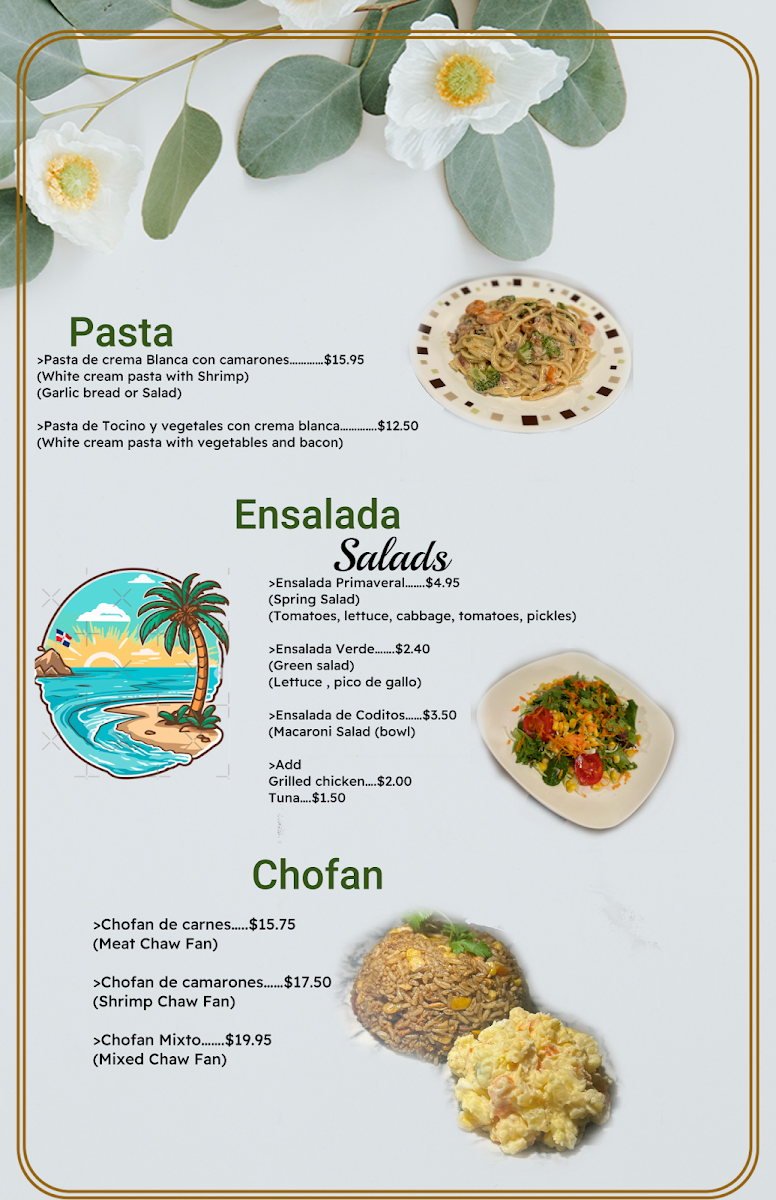 El Pilón Bar & Resturant menu board