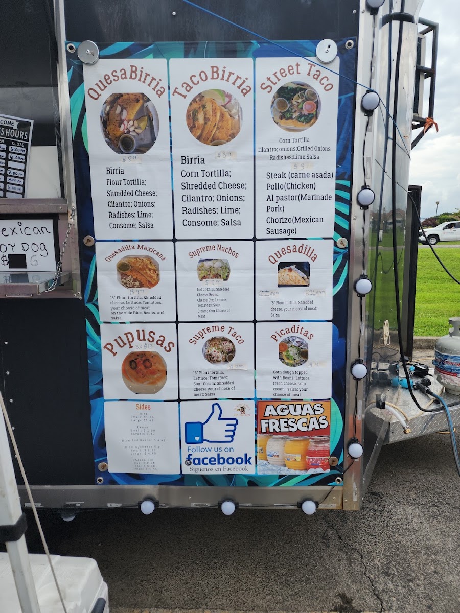 Tacos los 3 Bro,s menu board