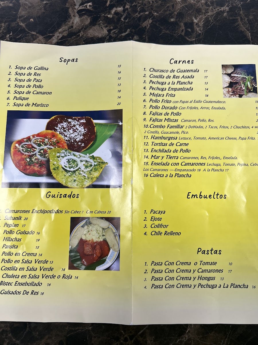 El Sabor De Mi Guatemala Restaurant menu board