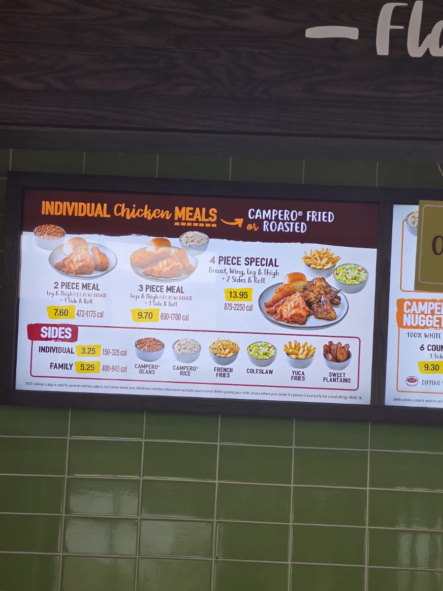 Pollo Campero menu board