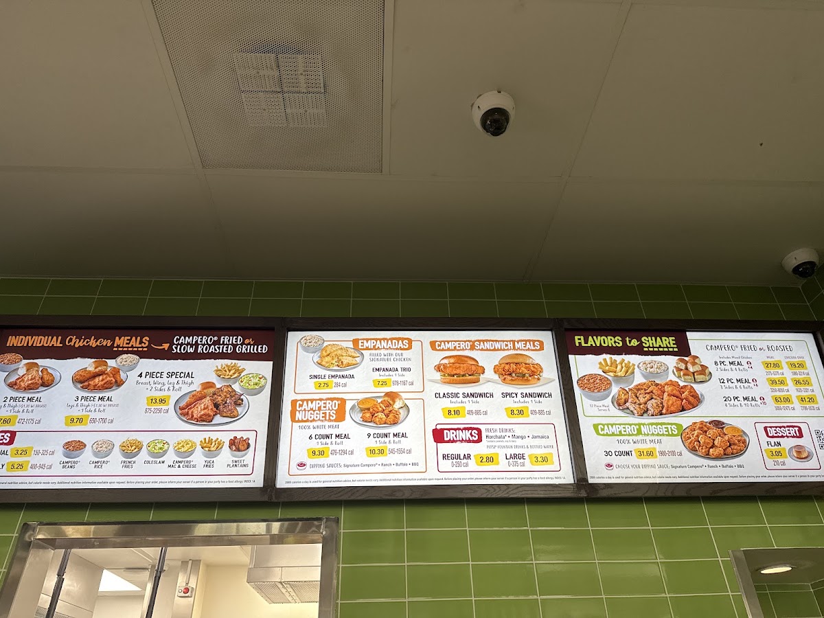 Pollo Campero menu board