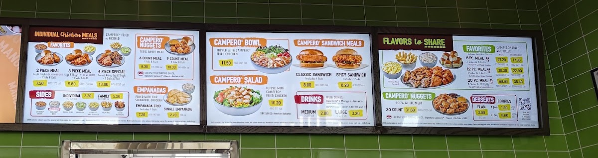 Pollo Campero menu board