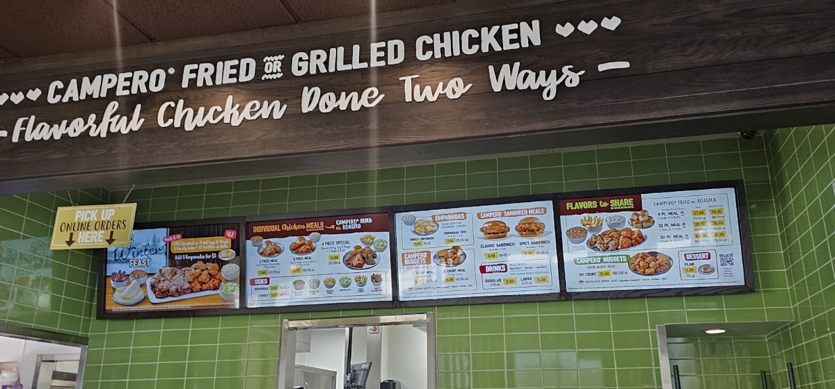 Pollo Campero menu board