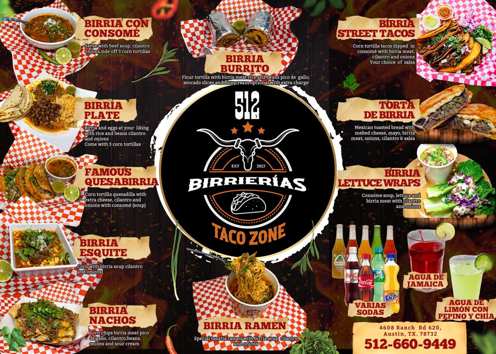 512 Taco Zone menu board