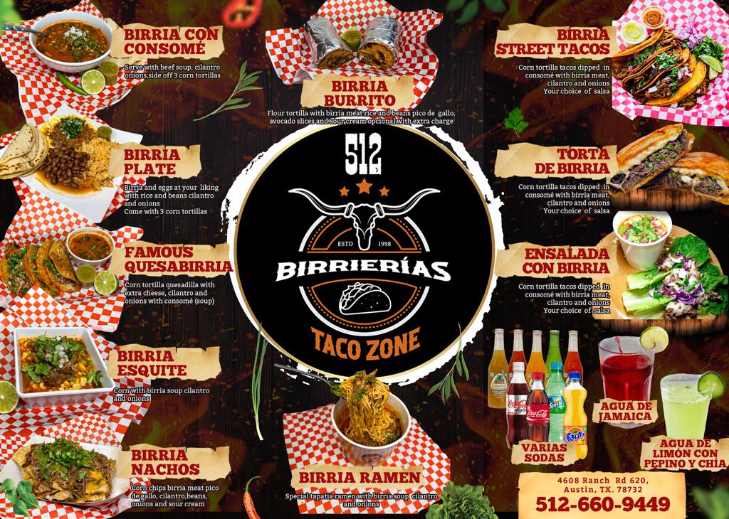 512 Taco Zone menu board