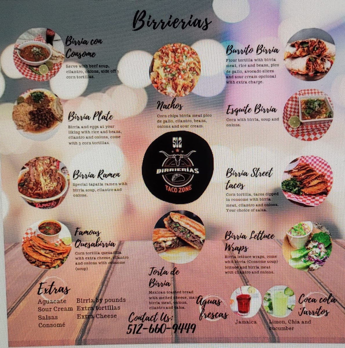 512 Taco Zone menu board