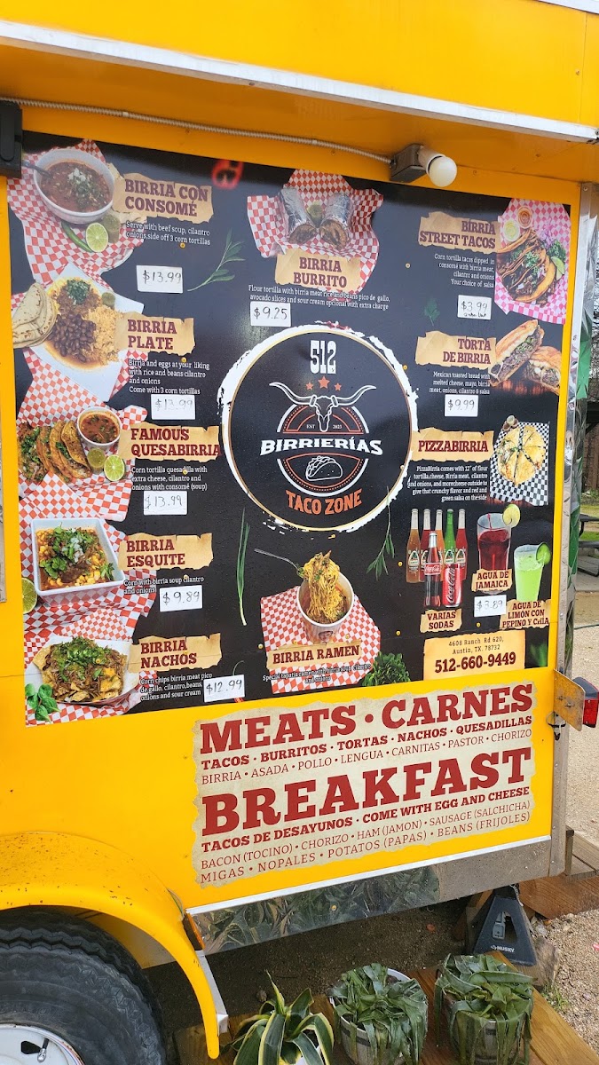 512 Taco Zone menu board