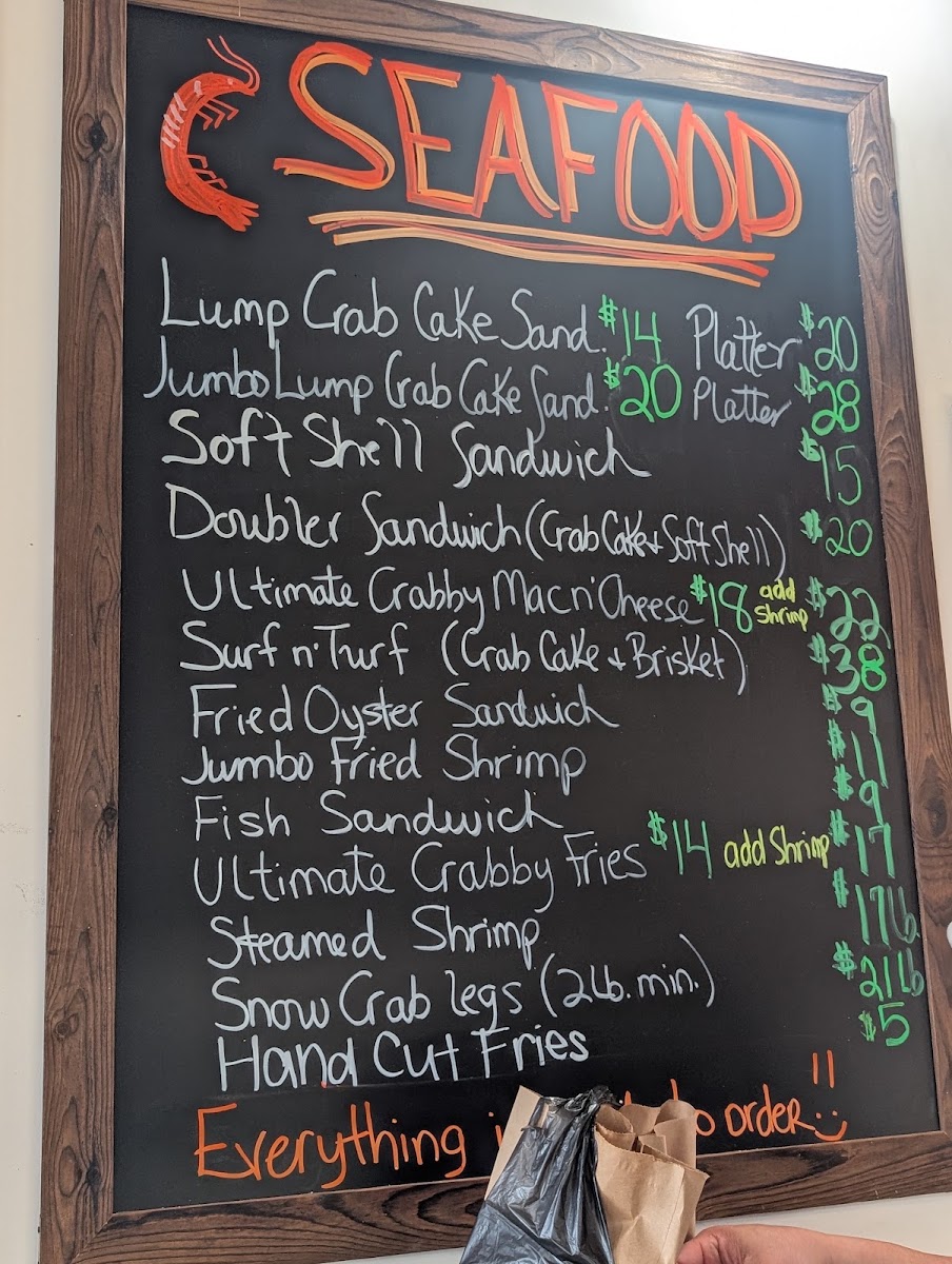 Captain Crab Seafood & BBQ menu board