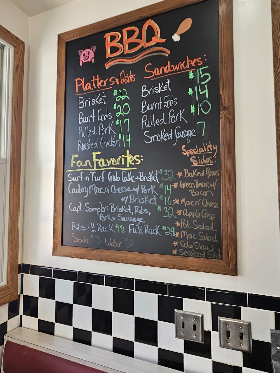 Captain Crab Seafood & BBQ menu board