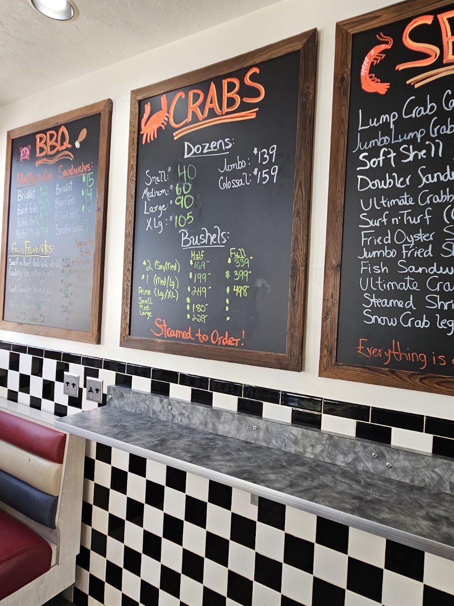 Captain Crab Seafood & BBQ menu board