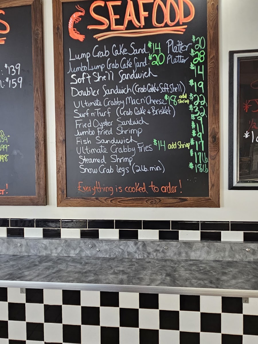 Captain Crab Seafood & BBQ menu board