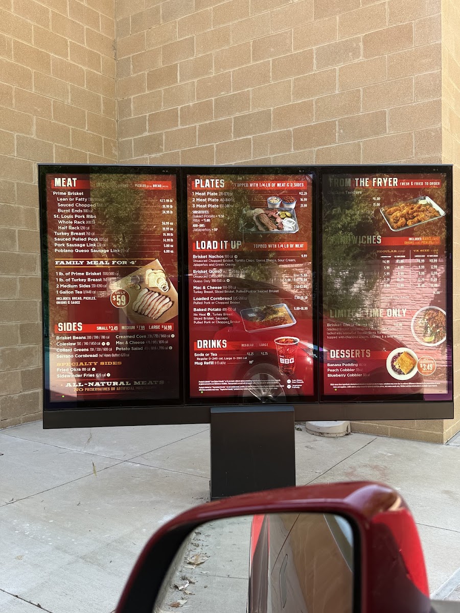 True Texas BBQ menu board