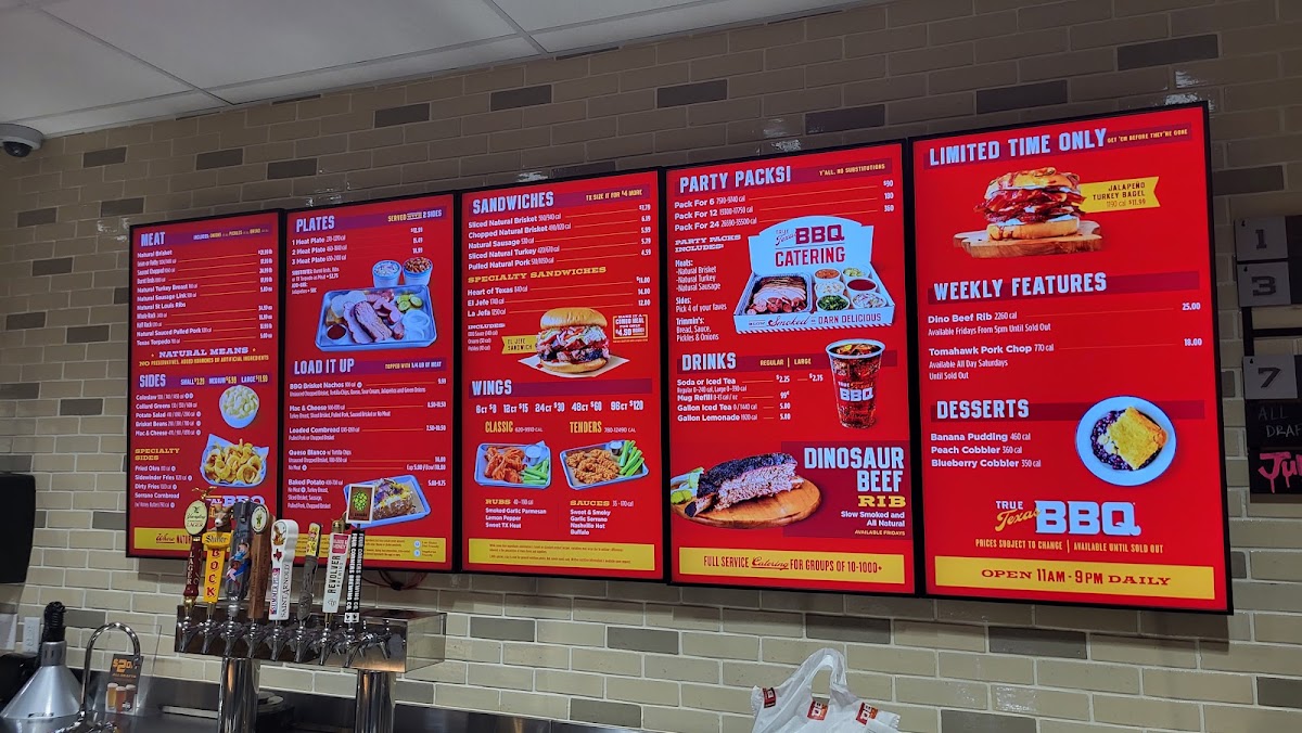 True Texas BBQ menu board