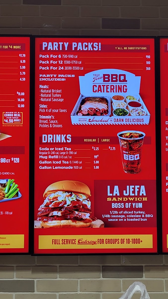 True Texas BBQ menu board
