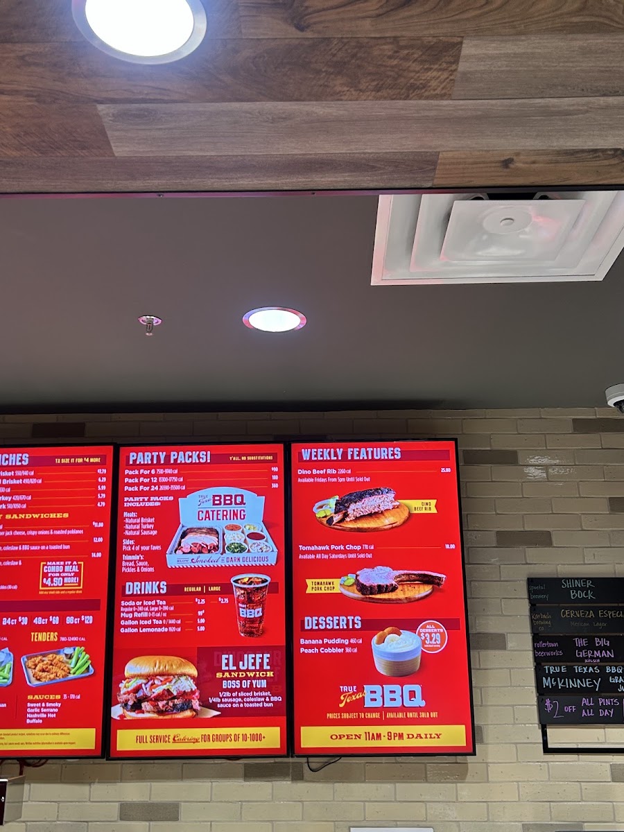 True Texas BBQ menu board