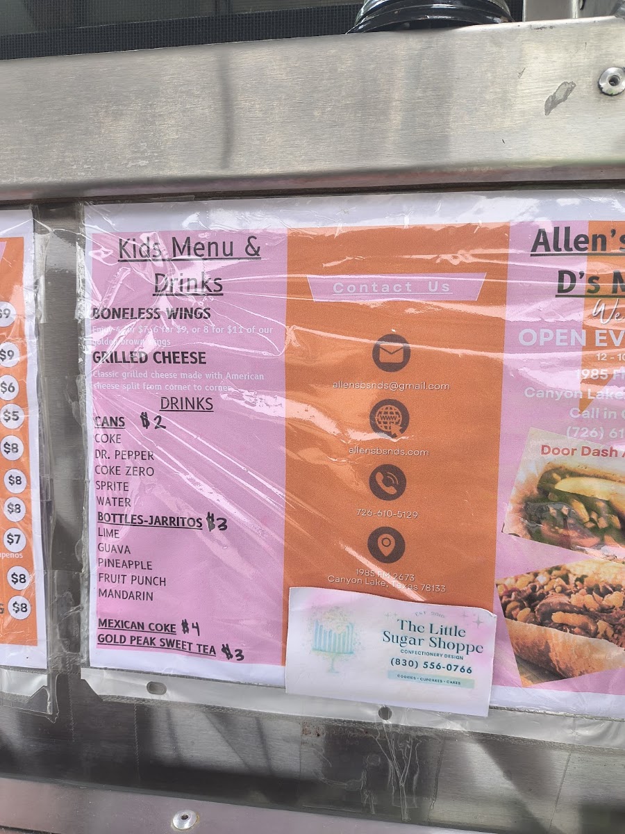 Allen'sB'sND's menu board