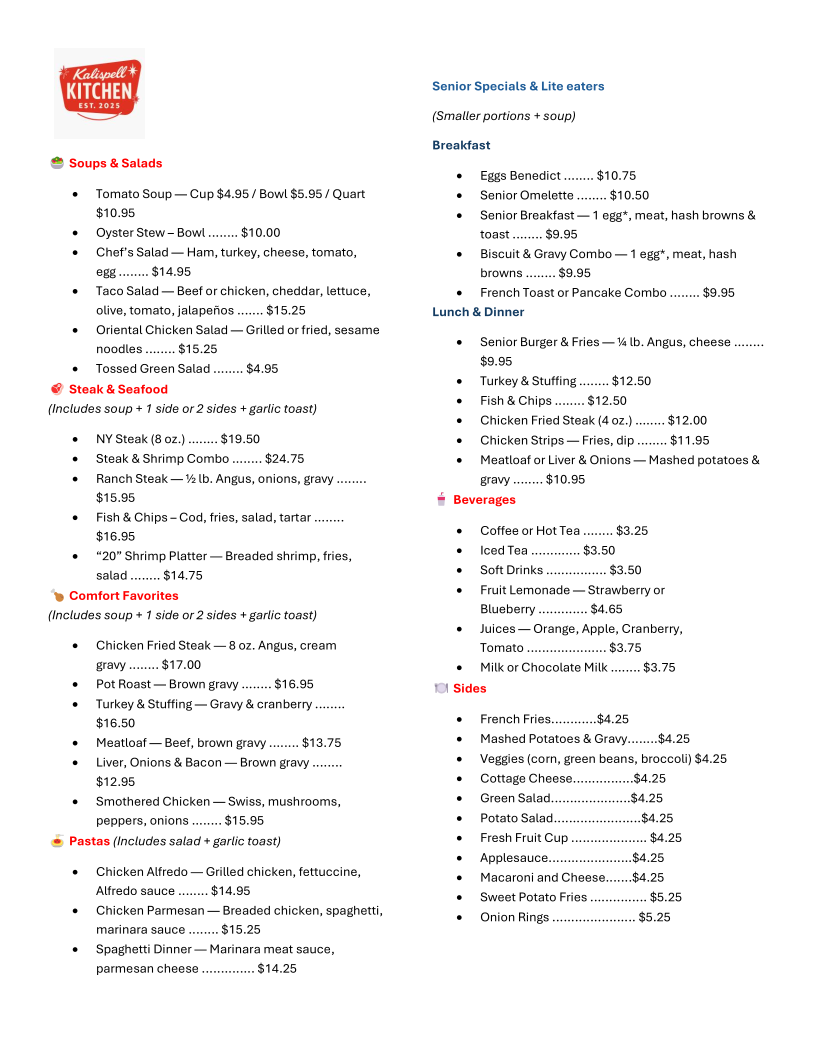 Kalispell Kitchen menu board