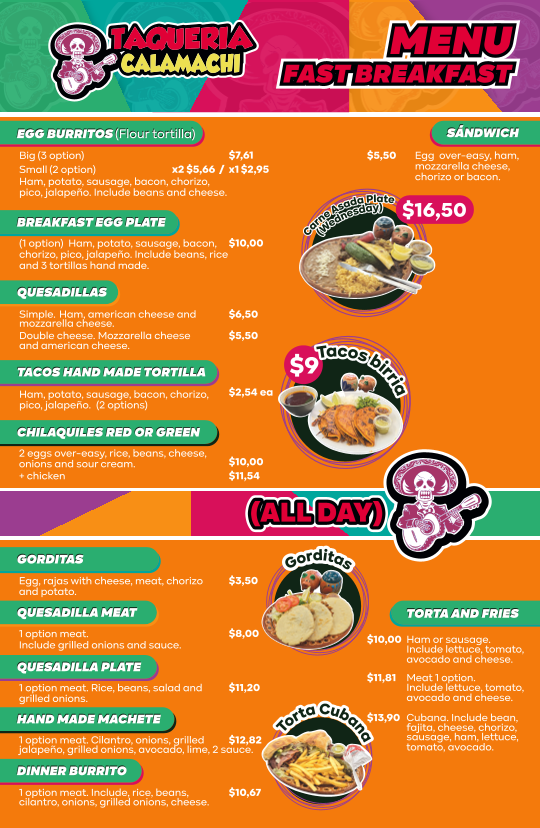 Taqueria Calamachi menu board