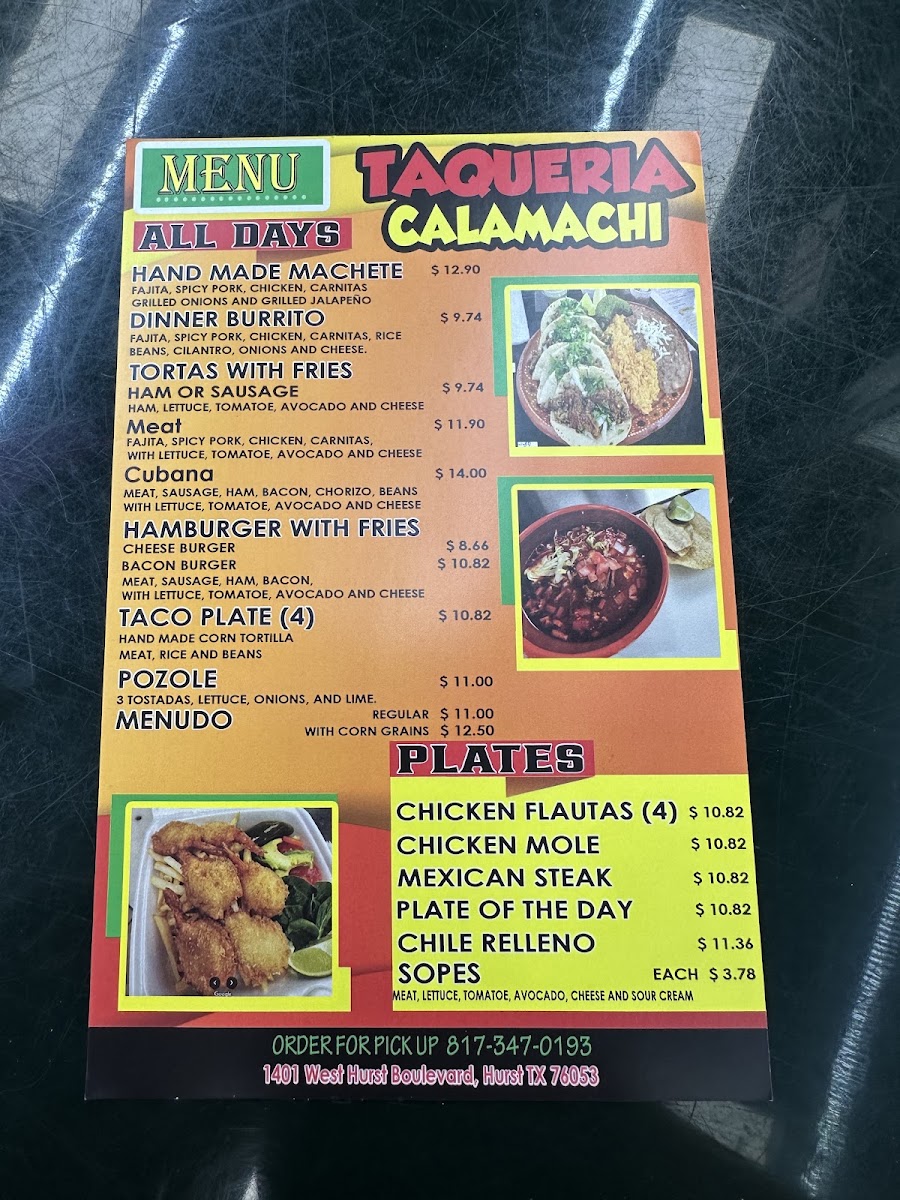 Taqueria Calamachi menu board