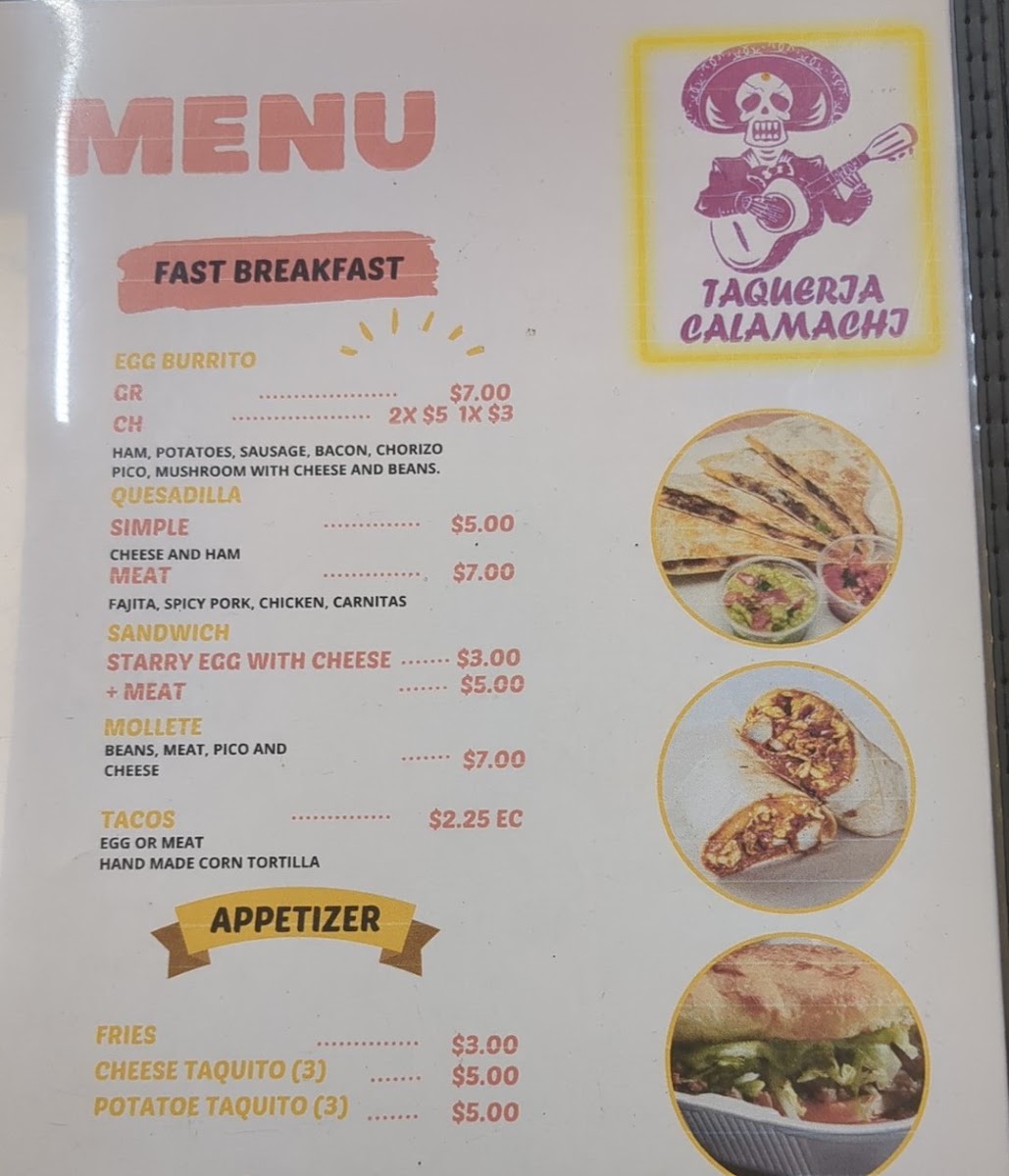 Taqueria Calamachi menu board