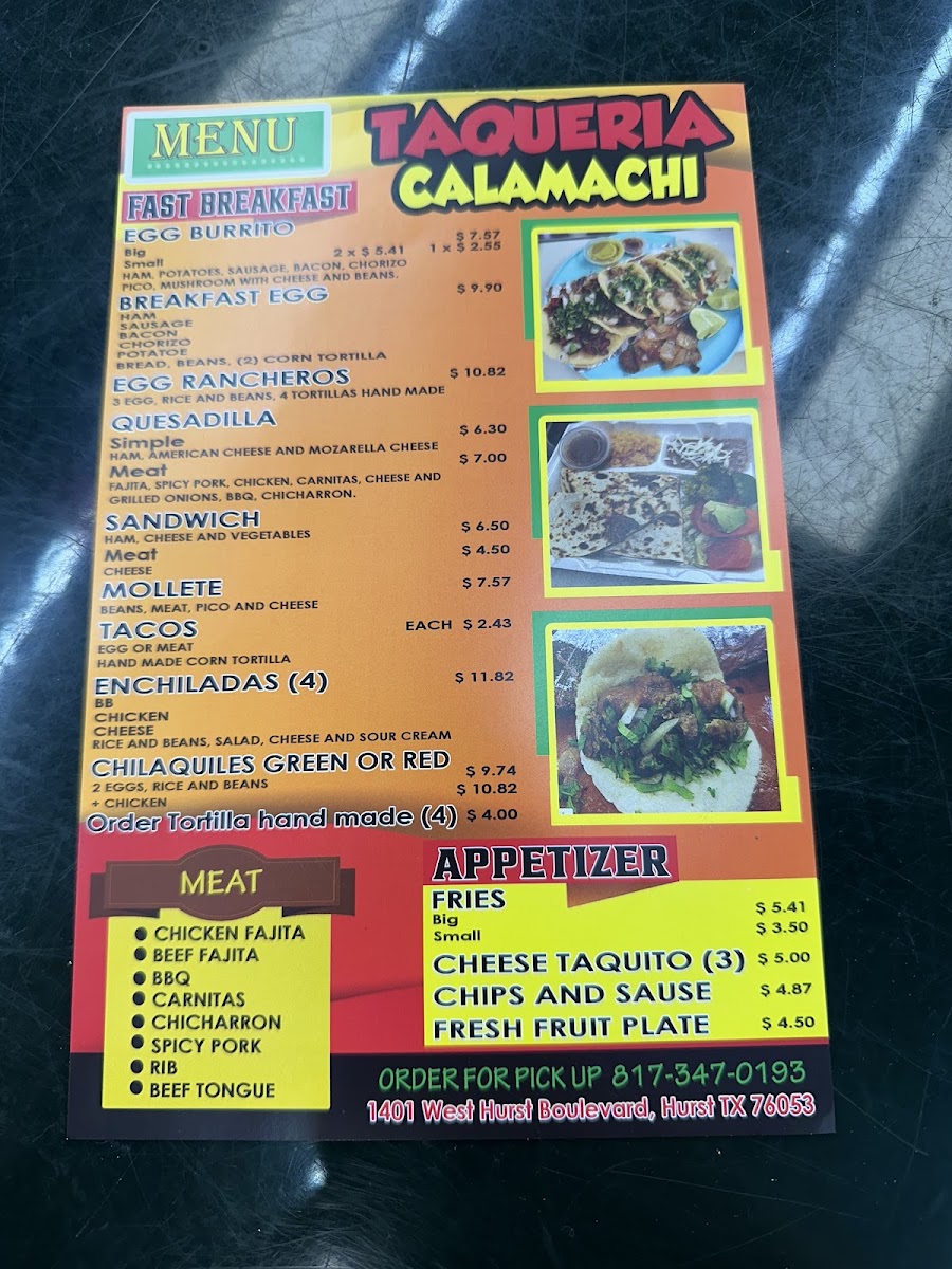 Taqueria Calamachi menu board