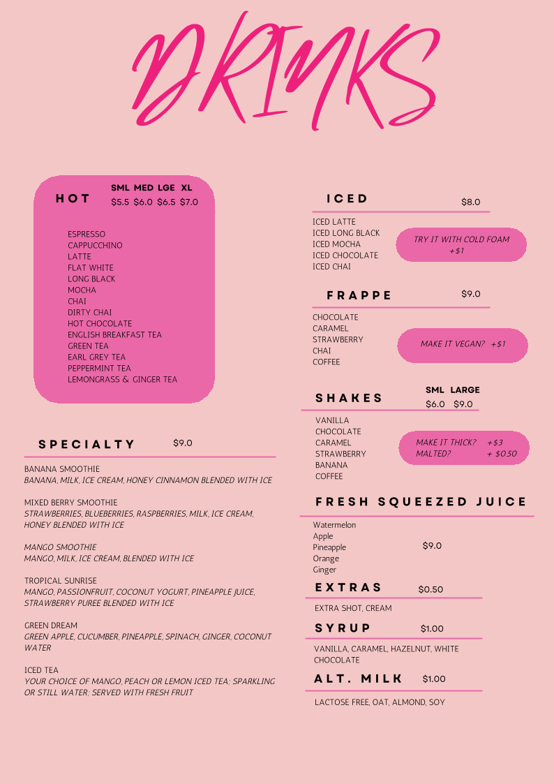 Noddy's Cakes & Cafe menu board