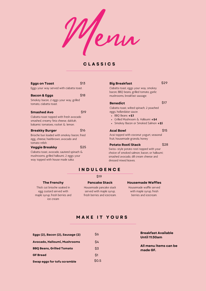 Noddy's Cakes & Cafe menu board