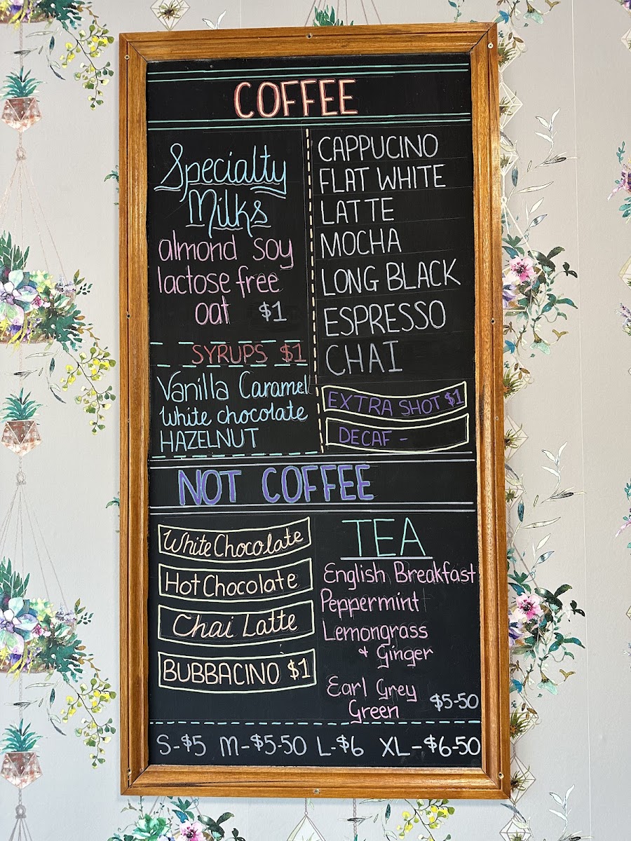 Noddy's Cakes & Cafe menu board