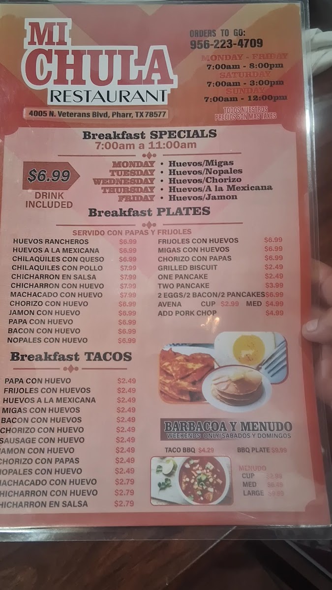 Mi Chula #3 menu board