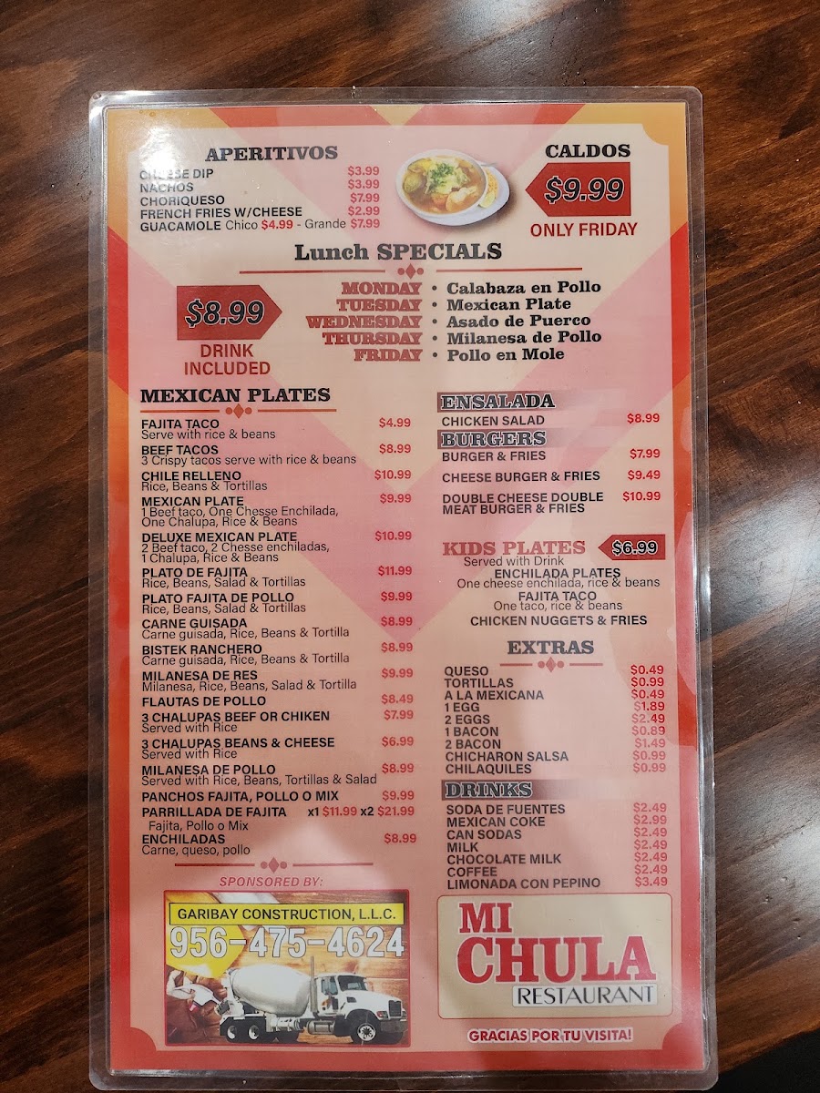 Mi Chula #3 menu board