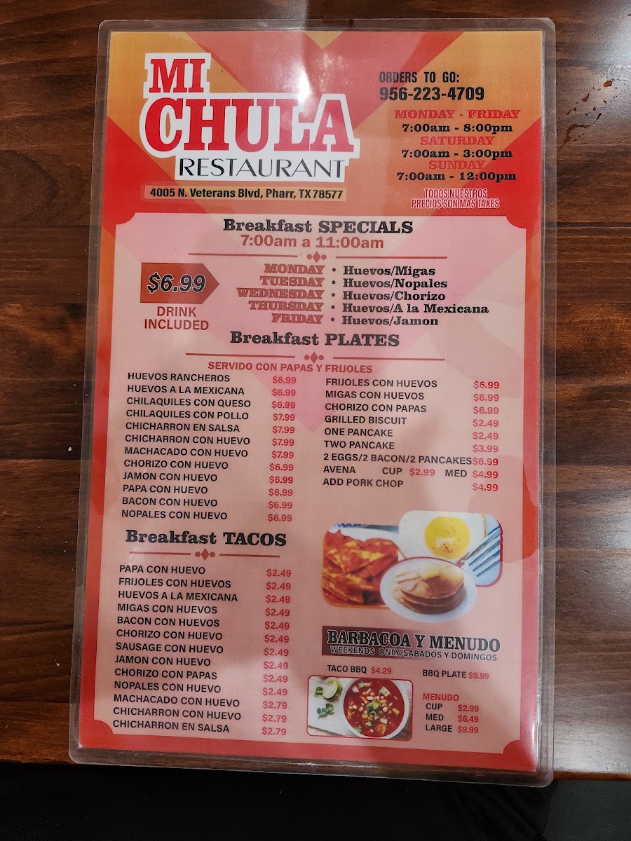 Mi Chula #3 menu board