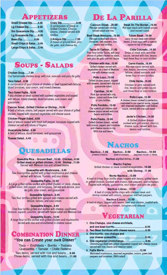 Cancun Cantina and Grill LLC menu board