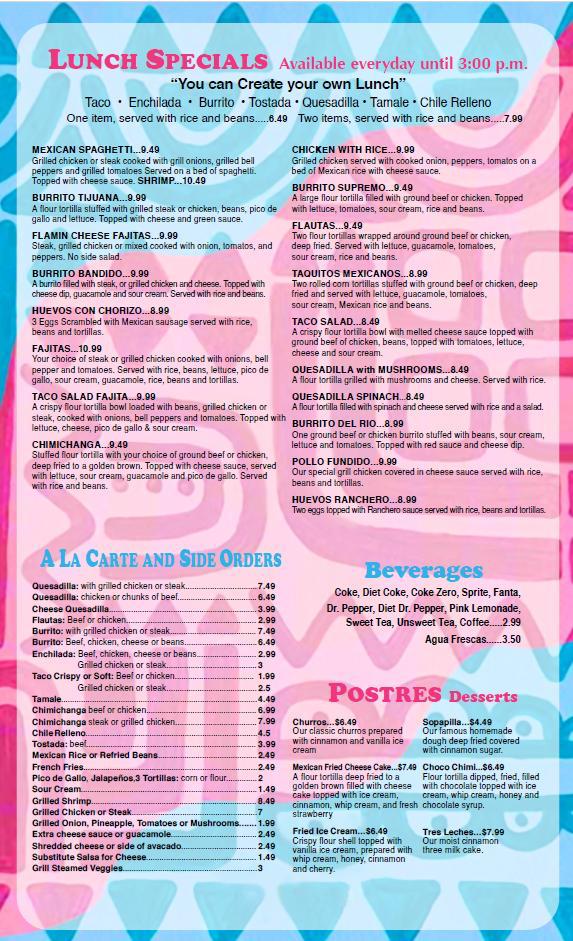Cancun Cantina and Grill LLC menu board