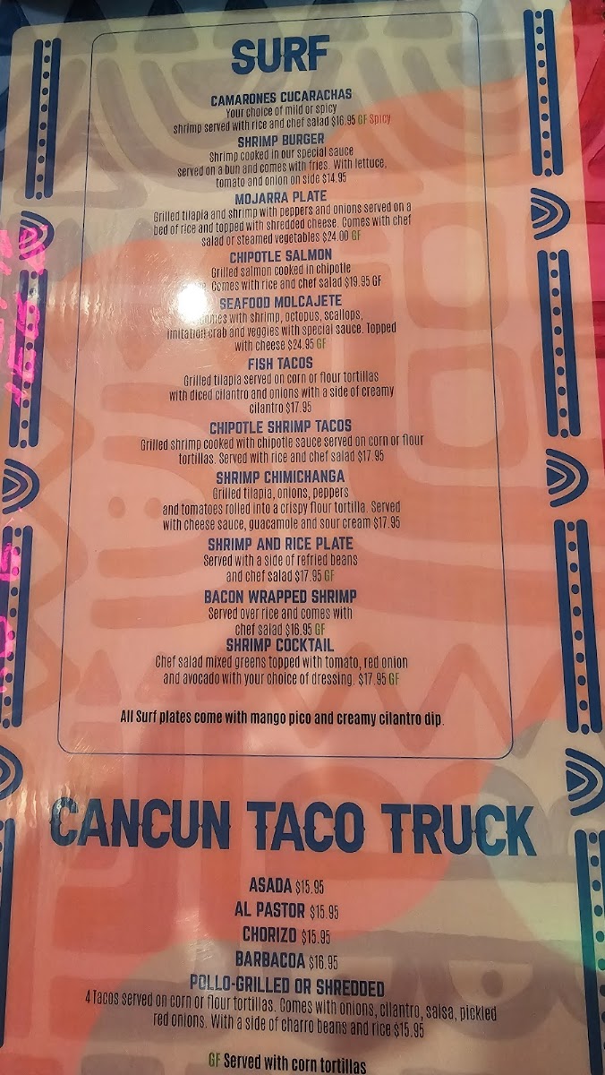 Cancun Cantina and Grill LLC menu board