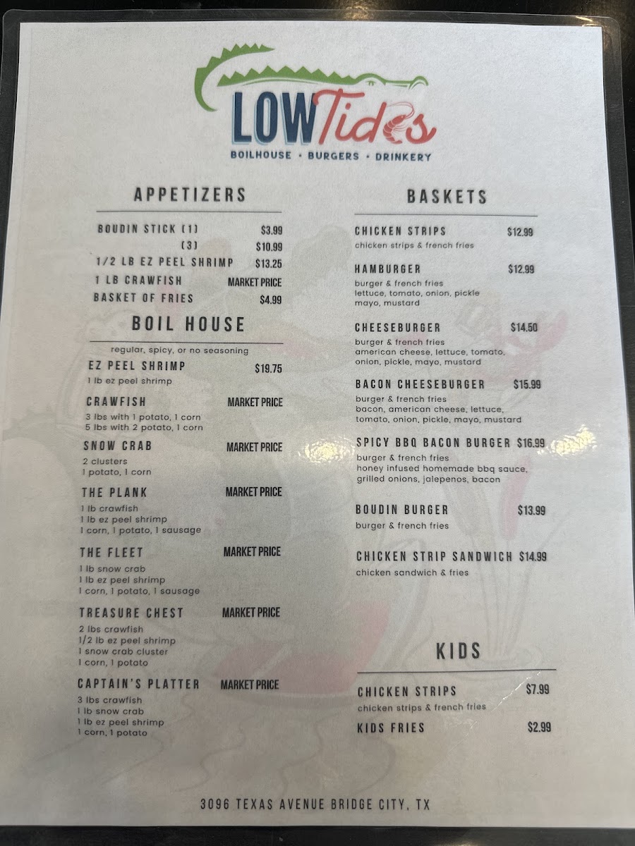 Low Tides menu board