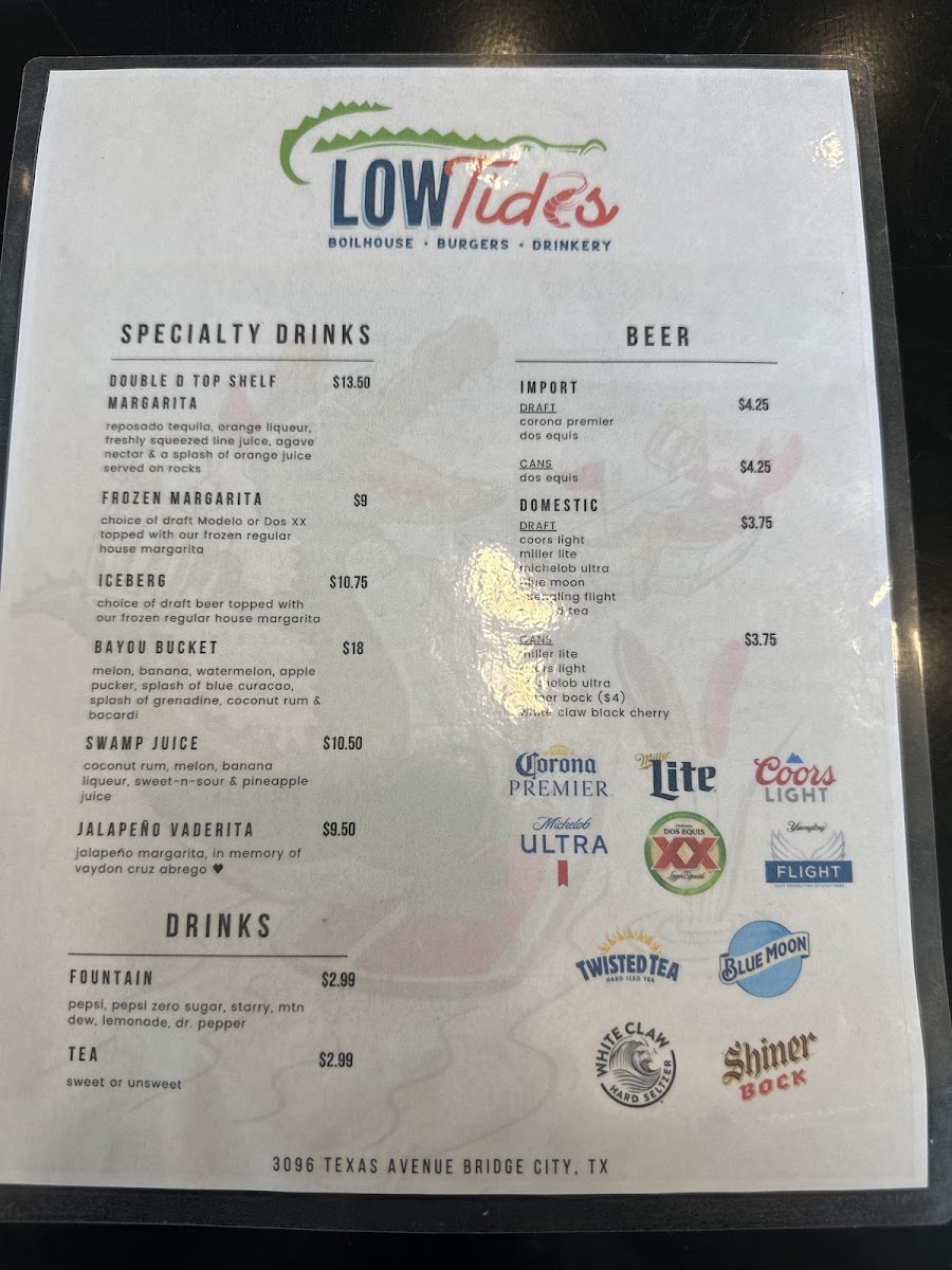Low Tides menu board