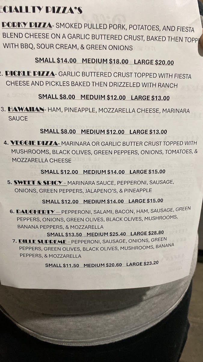 Dille's Smoked Meats and Dillescious Treats menu board