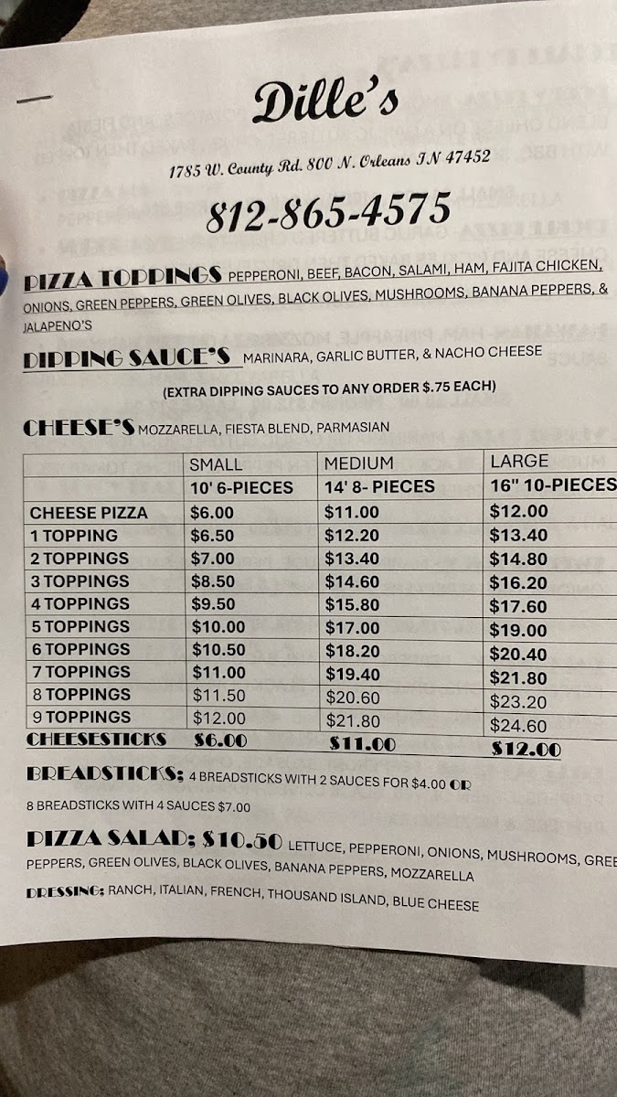 Dille's Smoked Meats and Dillescious Treats menu board