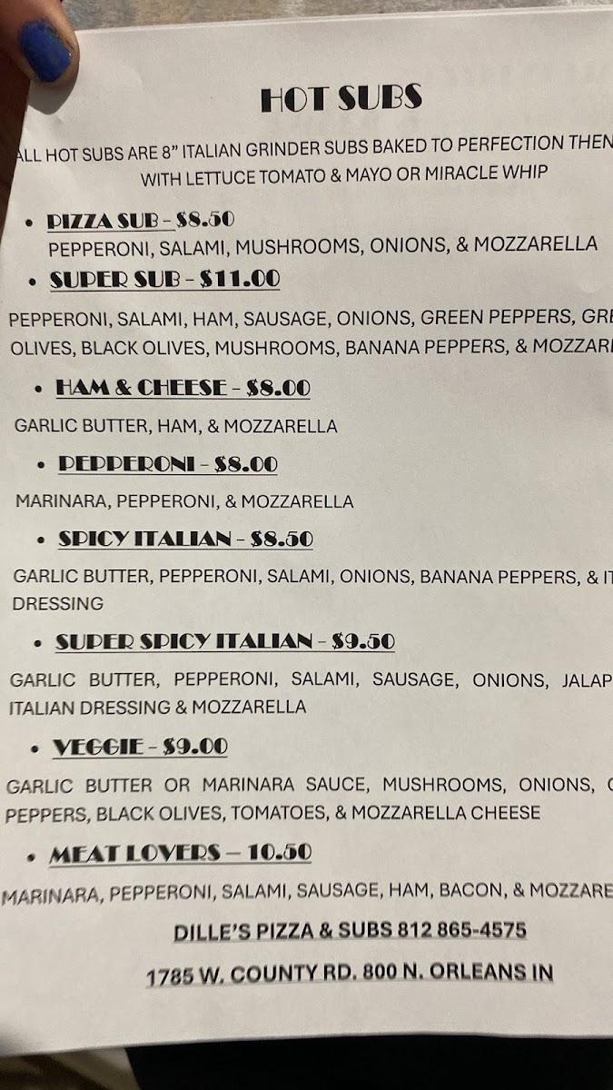 Dille's Smoked Meats and Dillescious Treats menu board