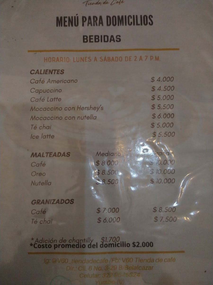 V60 Tienda de Café menu board