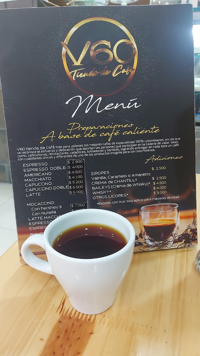 V60 Tienda de Café menu board