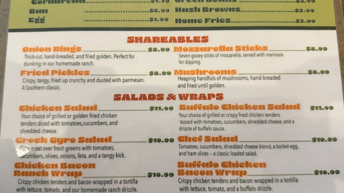 Hungry Tiger menu board