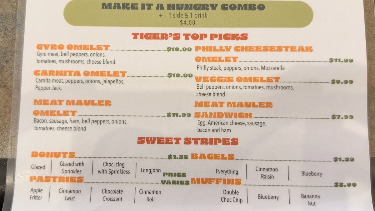 Hungry Tiger menu board