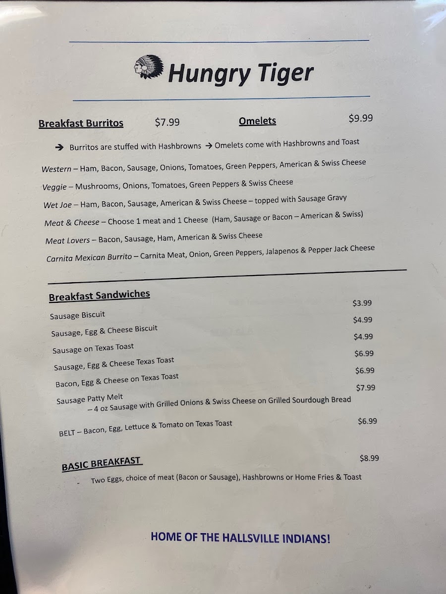 Hungry Tiger menu board
