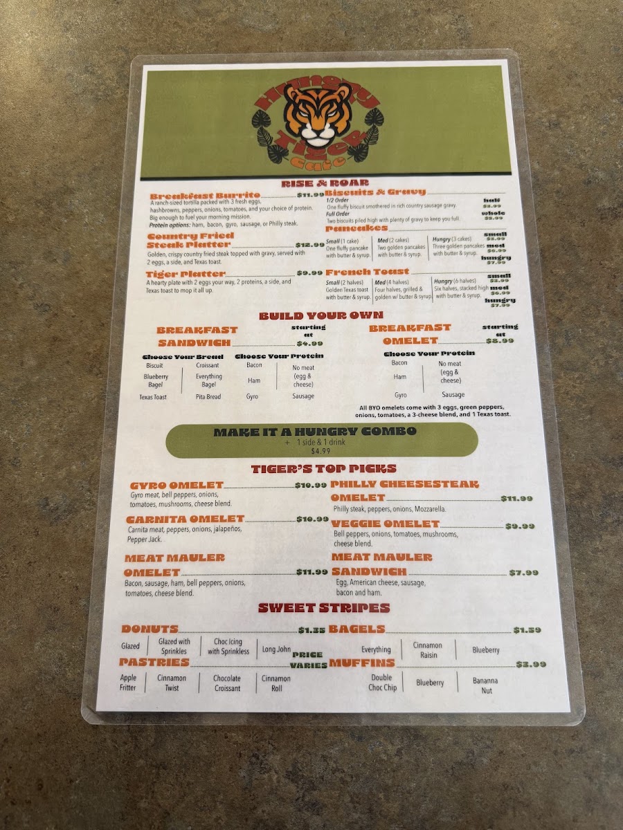 Hungry Tiger menu board