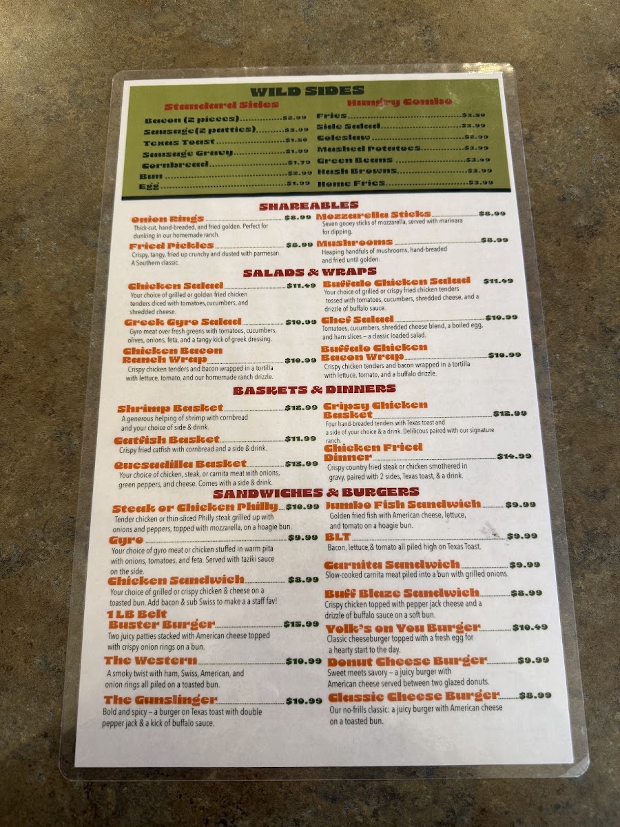 Hungry Tiger menu board